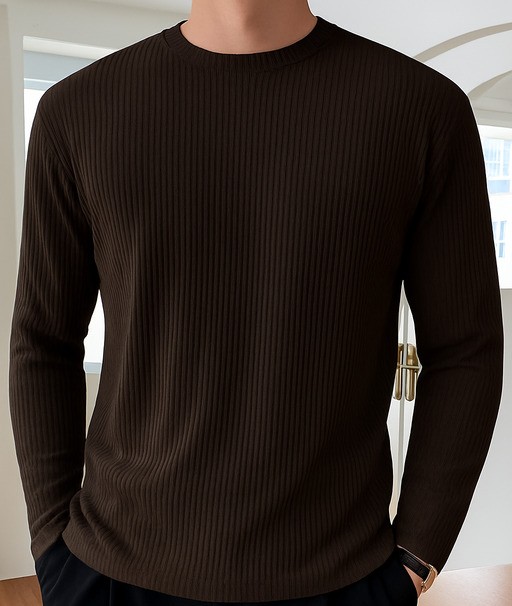 High Quality Round Neck Men's Ribbed Full Sleeve T-shirt