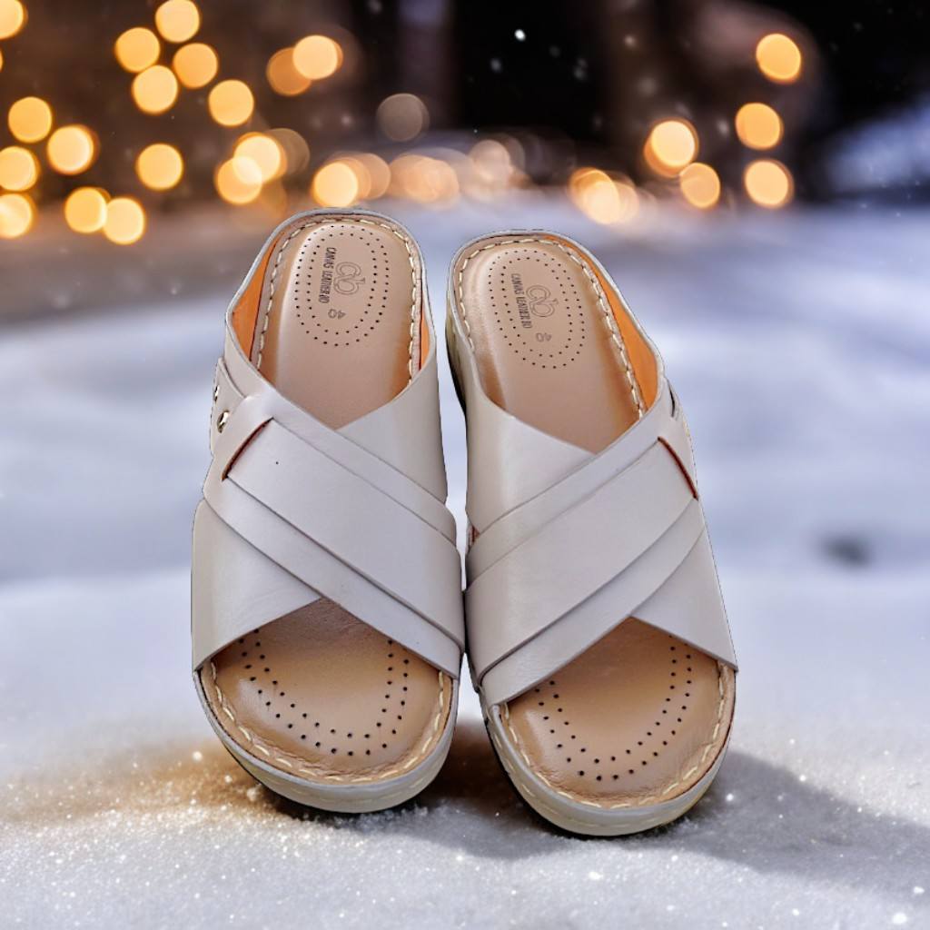 Cream  Leather Doctor Sandal। Most Soft and Comfort।Relief foot pain and heel pain। 100% Genuine Leather Guaranteed ।