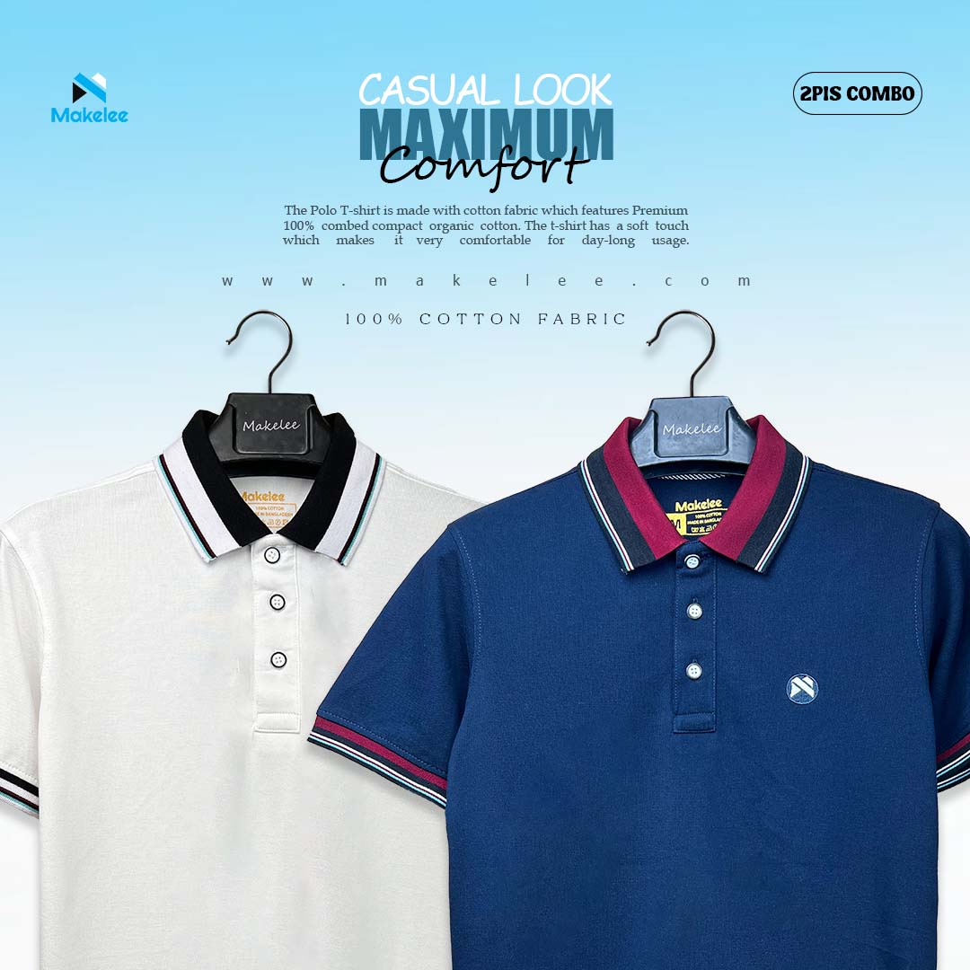 Premium Cotton Polo Navy & White Combo