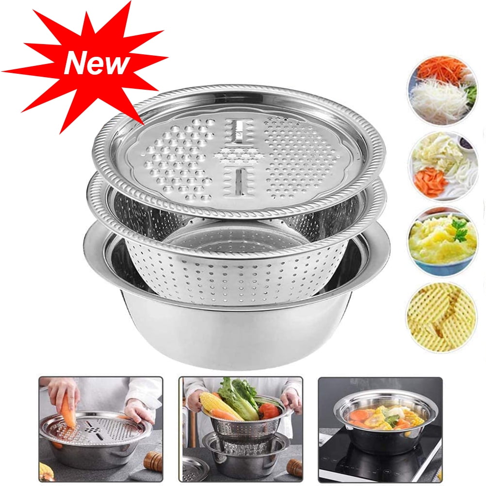 3 in 1 stainless steel drain basket vegetable cutter