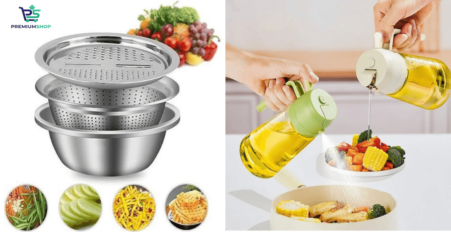 Stainless Steel Multi-Grater Set & Smart Oil Dispenser