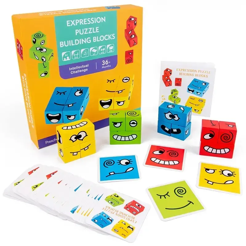 Colorful Expression Puzzle Cube – Funny Smile Wooden Toy Gift