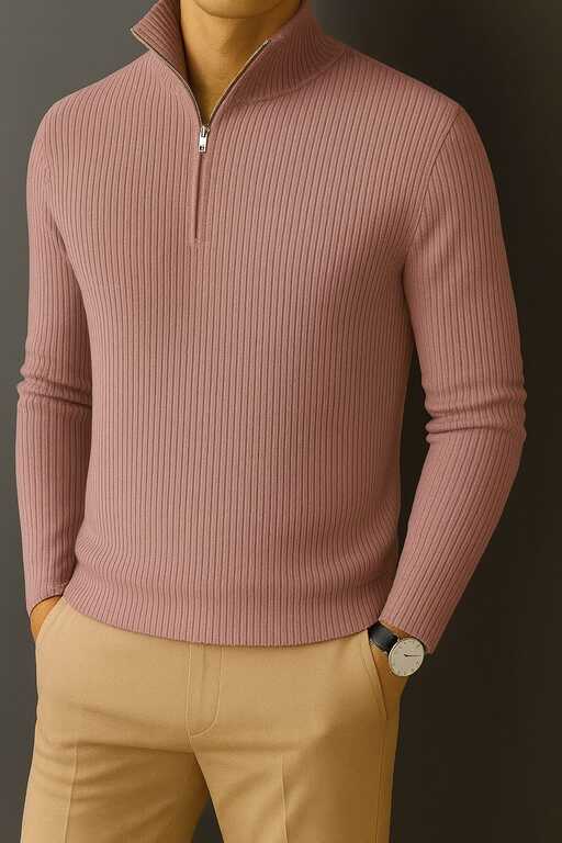 Premium Half Zipper Full Sleeve Rib Thermal T-Shirt 