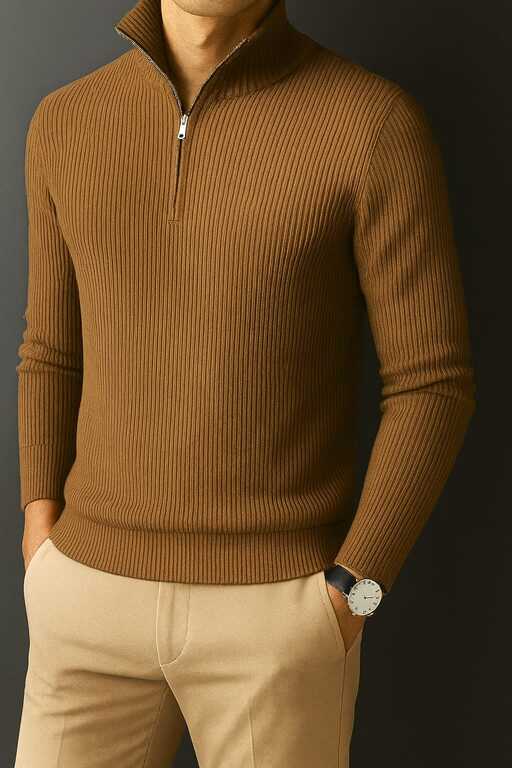 Premium Half Zipper Full Sleeve Rib Thermal T-Shirt 