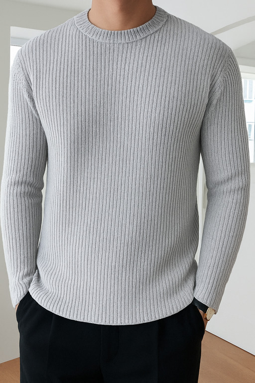 High Quality Round Neck Men's Ribbed Full Sleeve T-shirt