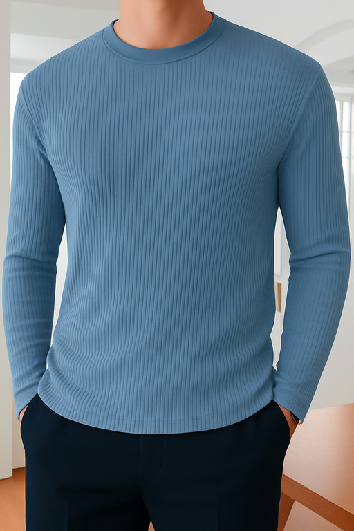 High Quality Round Neck Men's Ribbed Full Sleeve T-shirt