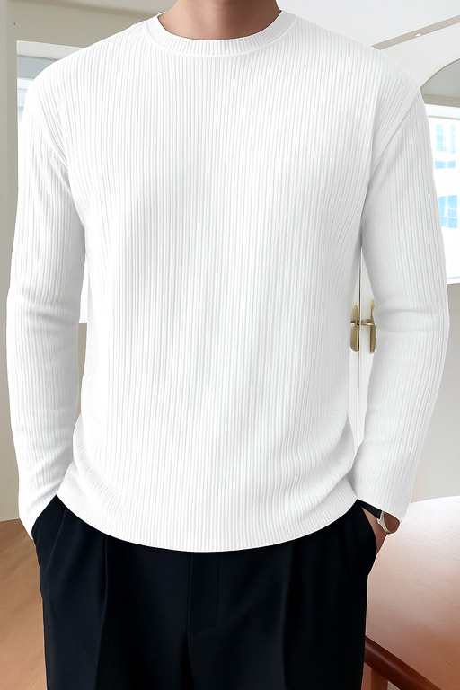 High Quality Round Neck Men's Ribbed Full Sleeve T-shirt