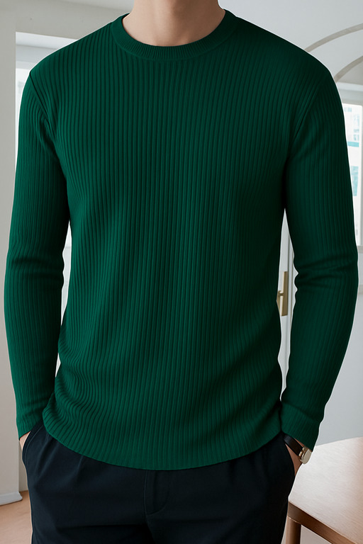 High Quality Round Neck Men's Ribbed Full Sleeve T-shirt