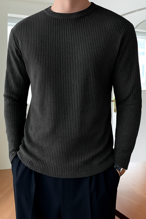 High Quality Round Neck Men's Ribbed Full Sleeve T-shirt