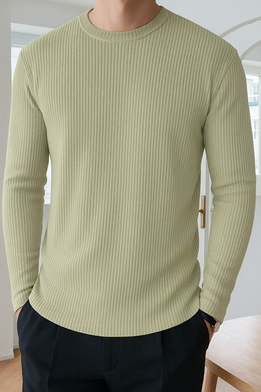 High Quality Round Neck Men's Ribbed Full Sleeve T-shirt