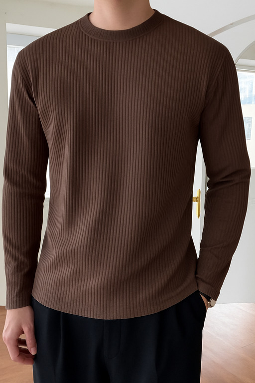 High Quality Round Neck Men's Ribbed Full Sleeve T-shirt