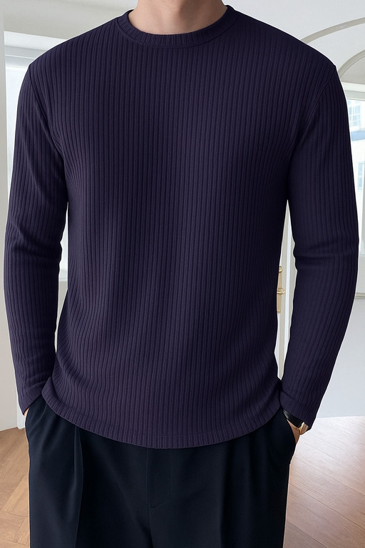 High Quality Round Neck Men's Ribbed Full Sleeve T-shirt