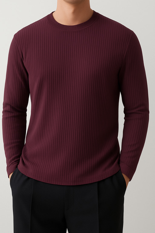High Quality Round Neck Men's Ribbed Full Sleeve T-shirt