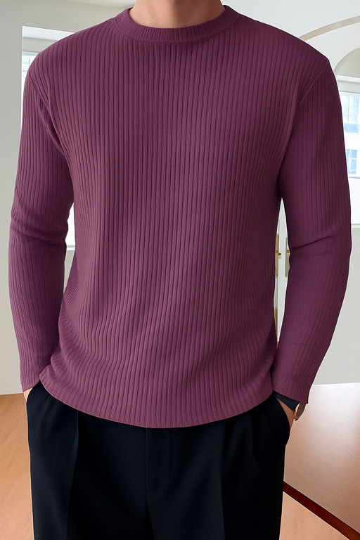 High Quality Round Neck Men's Ribbed Full Sleeve T-shirt