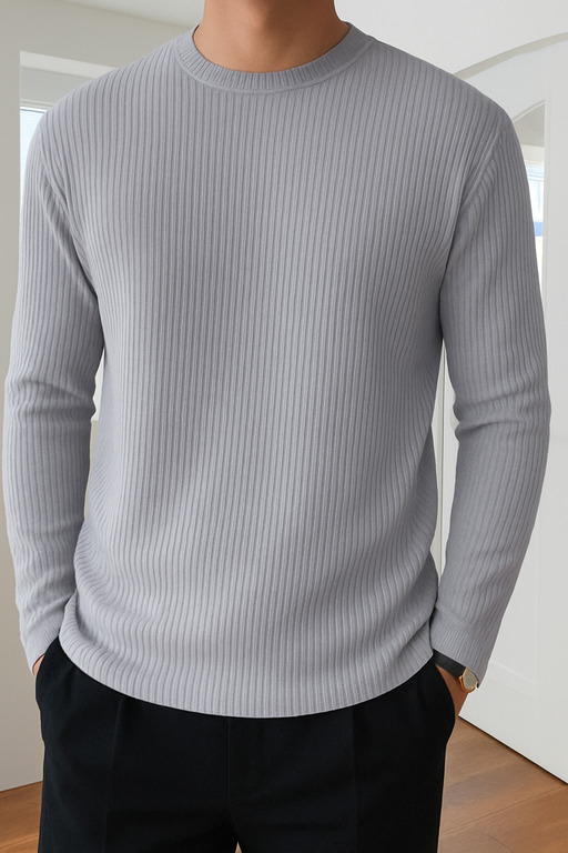 High Quality Round Neck Men's Ribbed Full Sleeve T-shirt