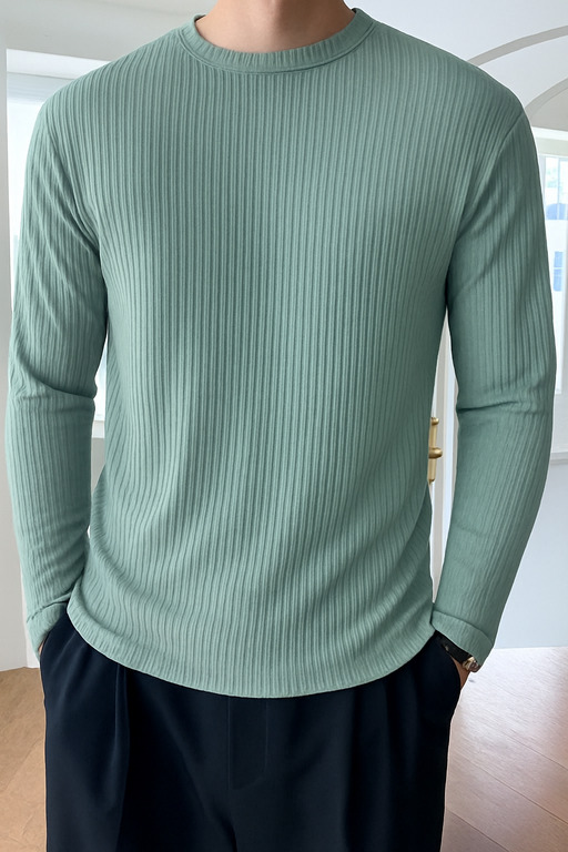 High Quality Round Neck Men's Ribbed Full Sleeve T-shirt