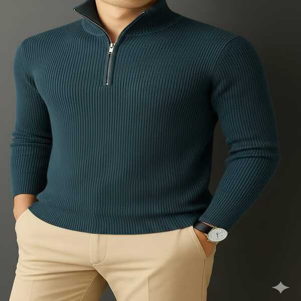 Premium Half Zipper Full Sleeve Rib Thermal T-Shirt 