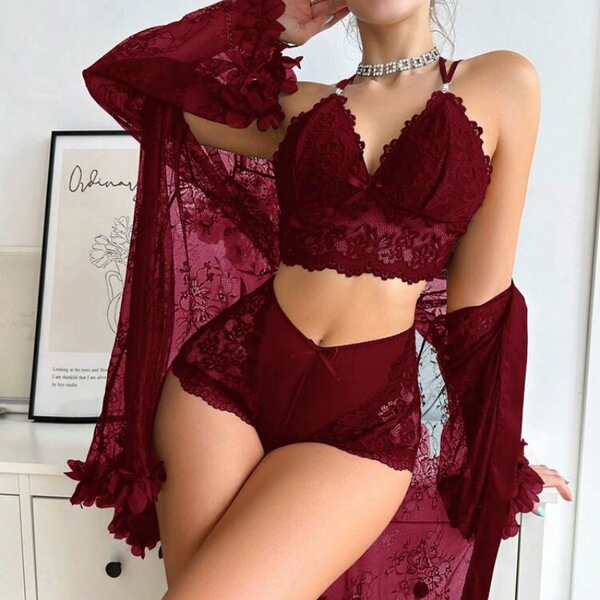 Cross-Border Amazon Summer Lace See- Home Wear Stylist Sexy Lingerie Nihty SET