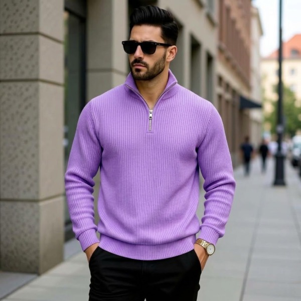 Premium Zipper Rib Thermal Tee - Lavender